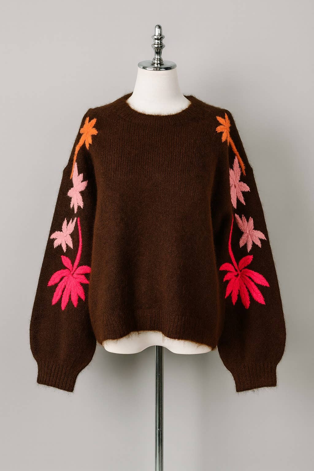 Bestickter Blumenpullover Poppy Choco