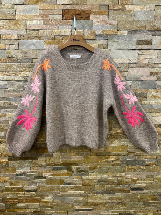 Bestickter Blumenpullover Poppy Melange