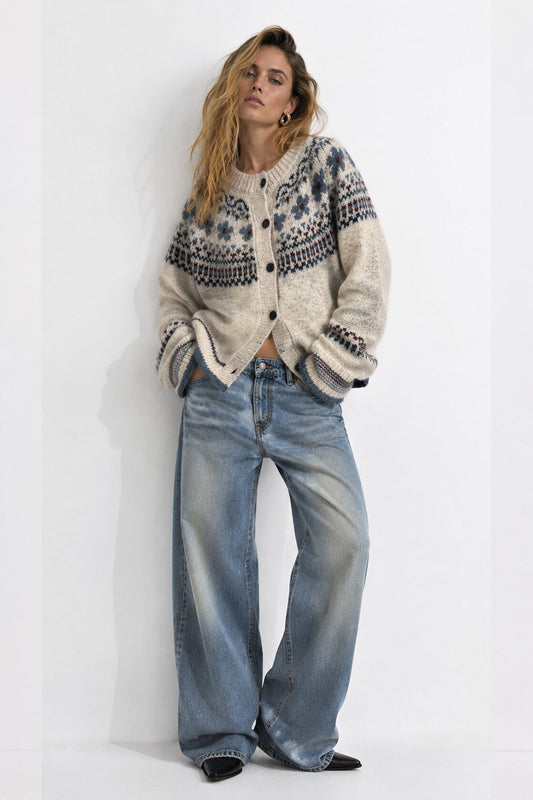 Mochy Pattern Cardigan Creme