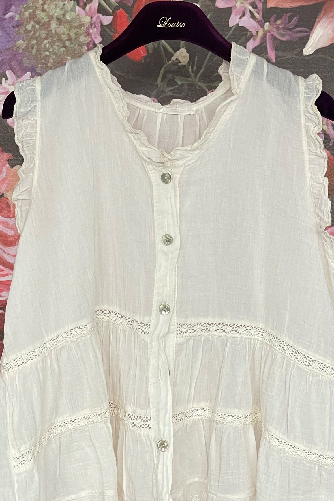 SL Bluse Rüschen Creme