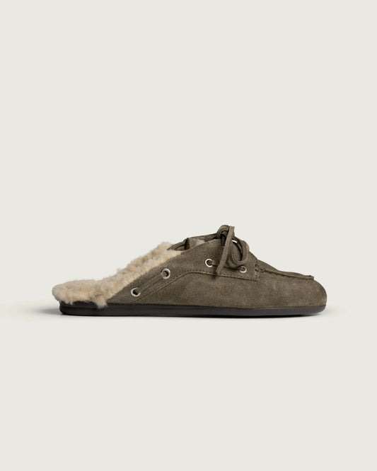Posa Boat Loafer Mule Fur Suede