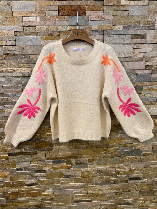 Bestickter Blumenpullover Poppy Nature