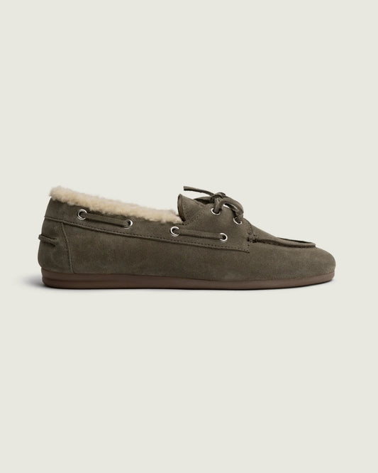 Posa Boat Loafer Brushed Fur Suede Khaki