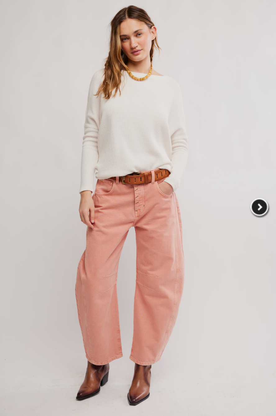 Free People Good Luck Mid Rise Barrel Peach