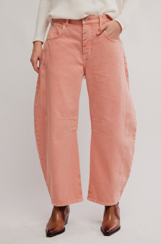 Free People Good Luck Mid Rise Barrel Peach