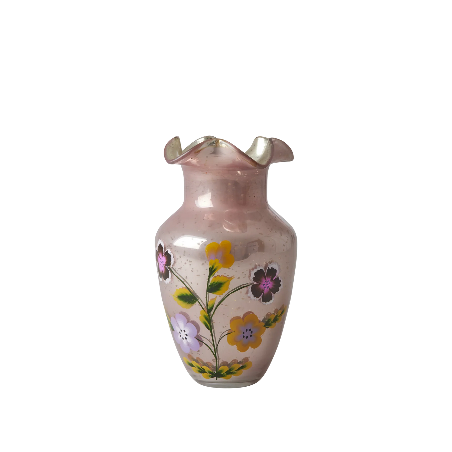 Rice Glass Vase Hand Painted Pink