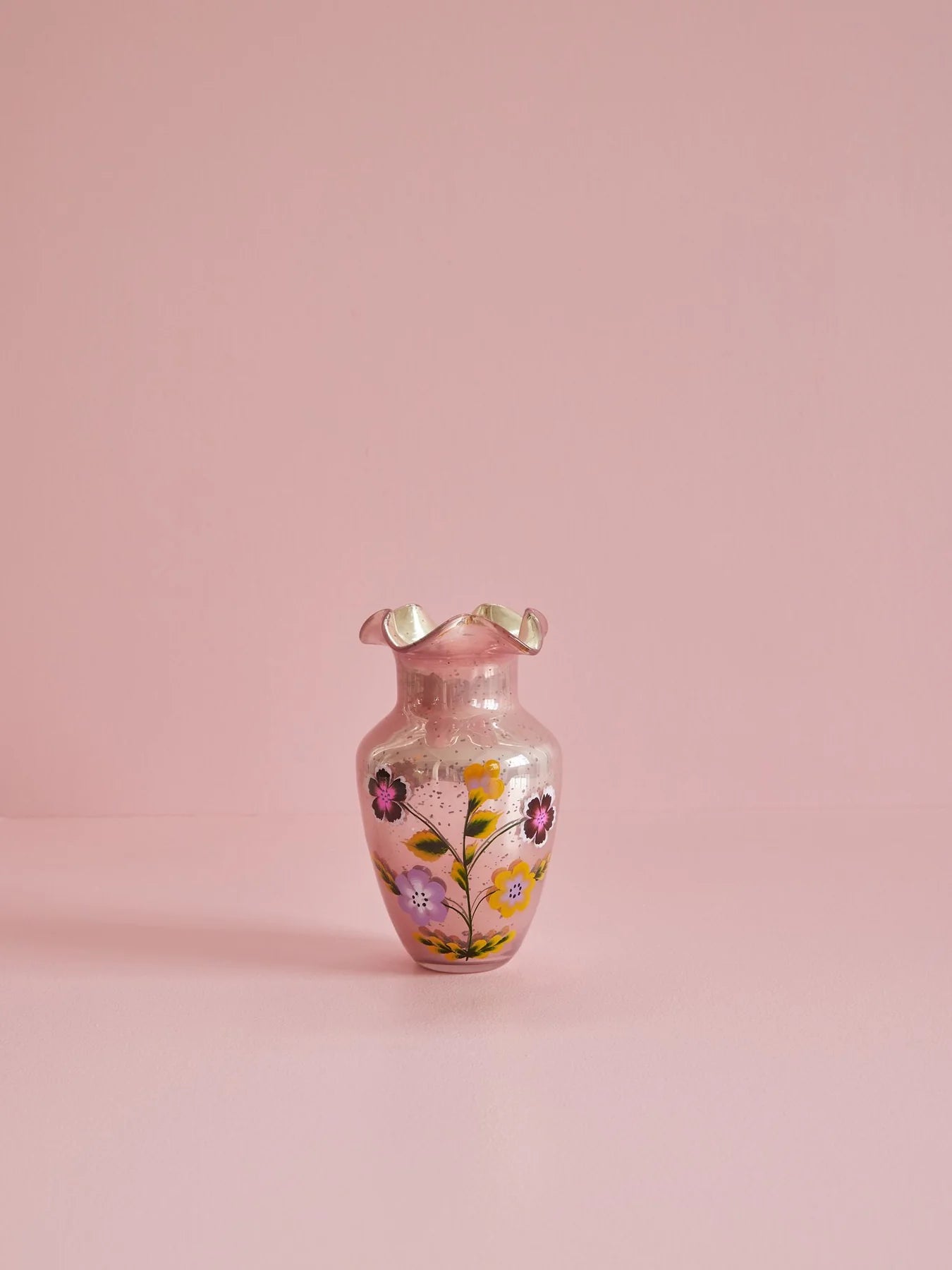 Rice Glass Vase Hand Painted Pink
