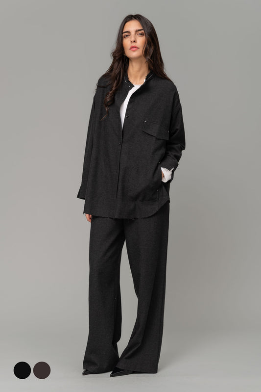 Noumeno Studio Wide Leg Trouser with contrast stitching