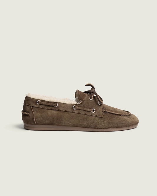 Posa Boat Loafer Brushed Fur Dark Brown