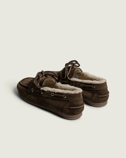 Posa Boat Loafer Brushed Fur Dark Brown