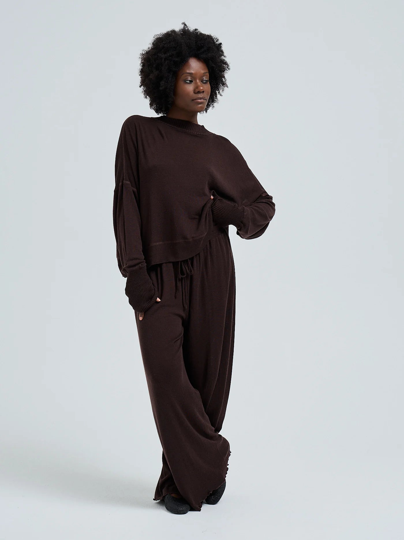 Seamless Woolen Sporty Sweat Dark Brown