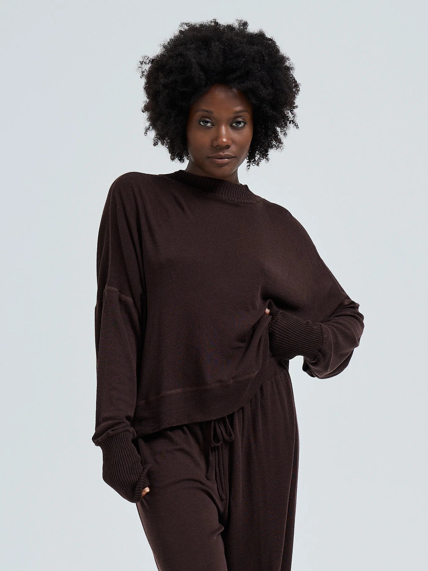 Seamless Woolen Sporty Sweat Dark Brown
