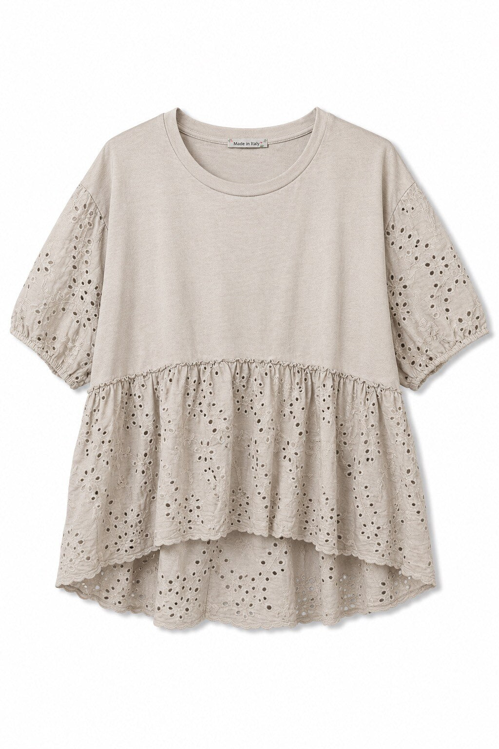 Baumwollbluse mit Volants aus Lochstickerei