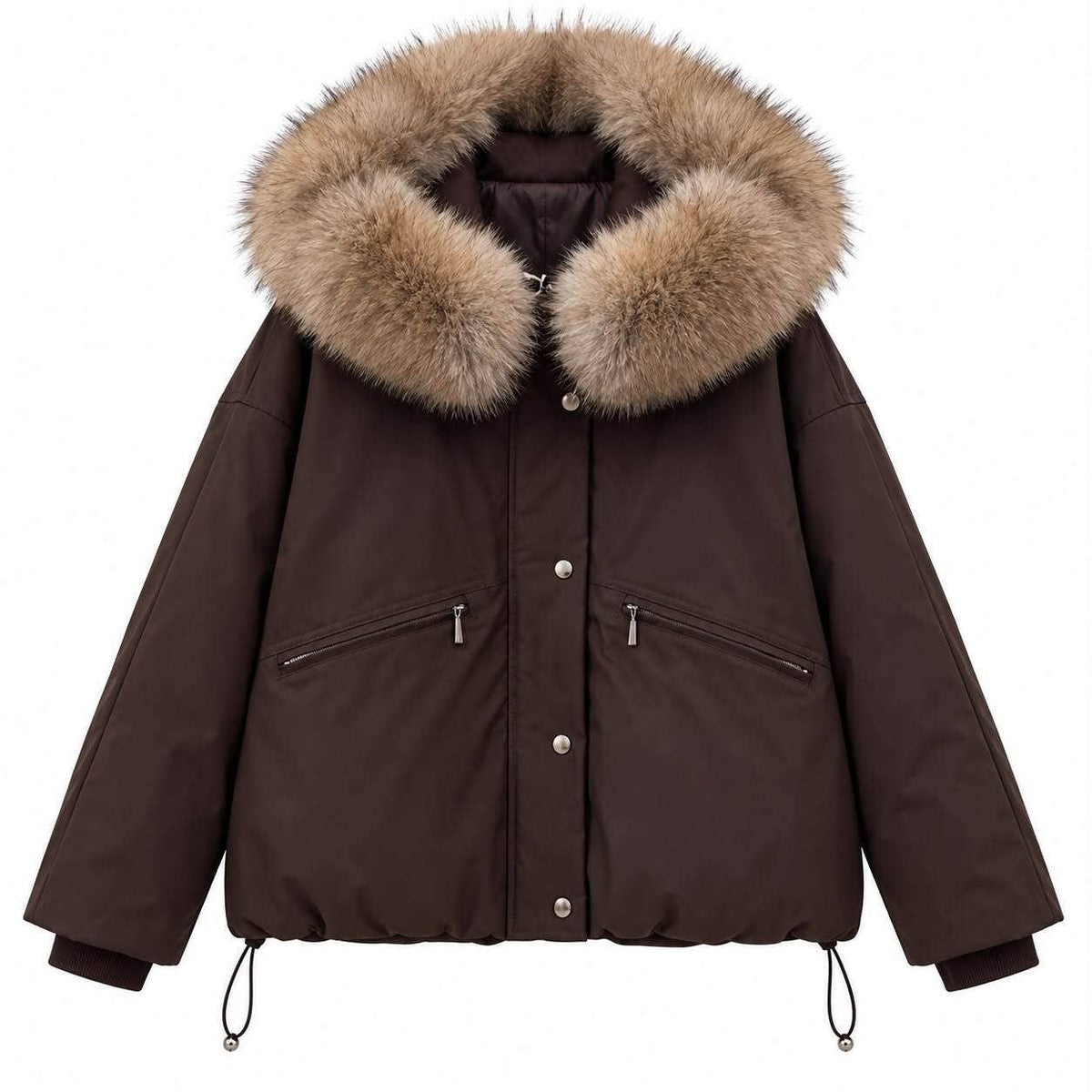 Jacke Grace mit Kapuze in Felloptik Marron