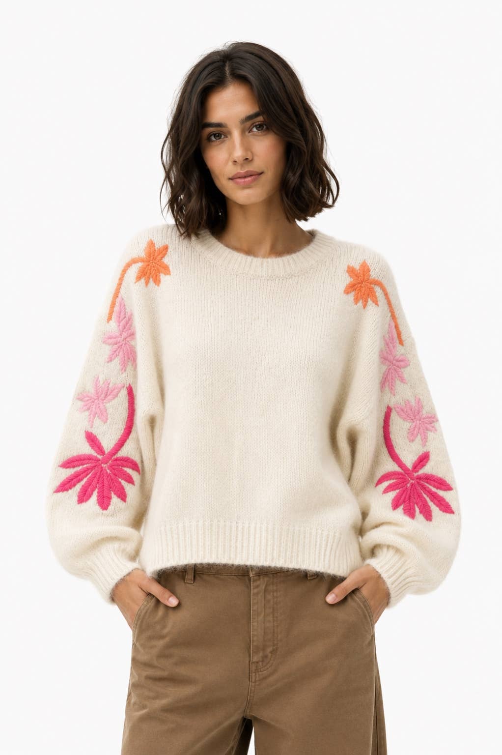 Bestickter Blumenpullover Poppy Nature