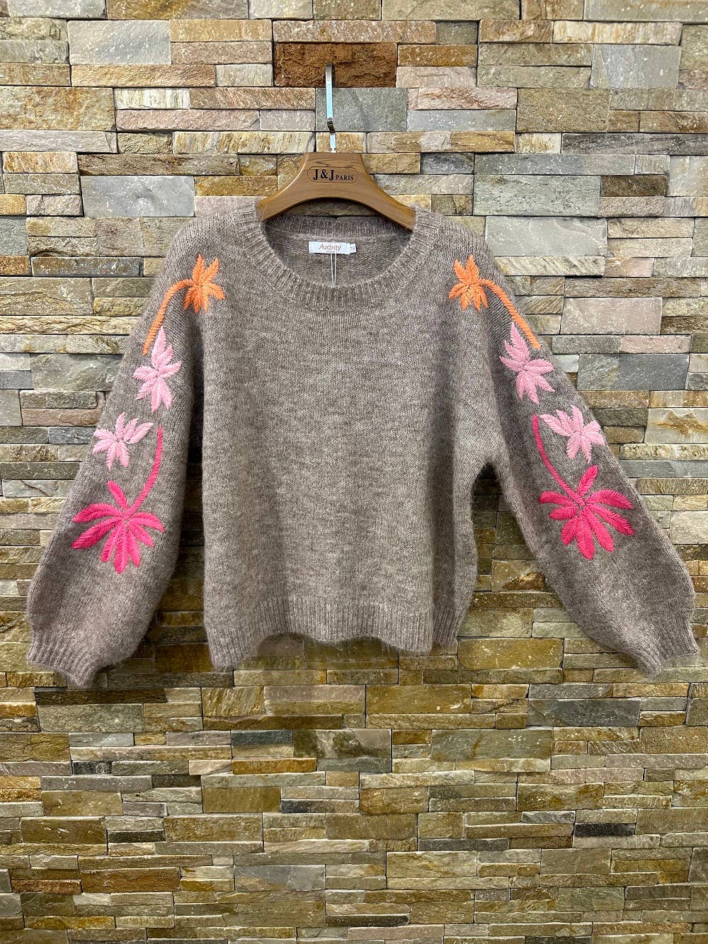 Bestickter Blumenpullover Poppy Melange