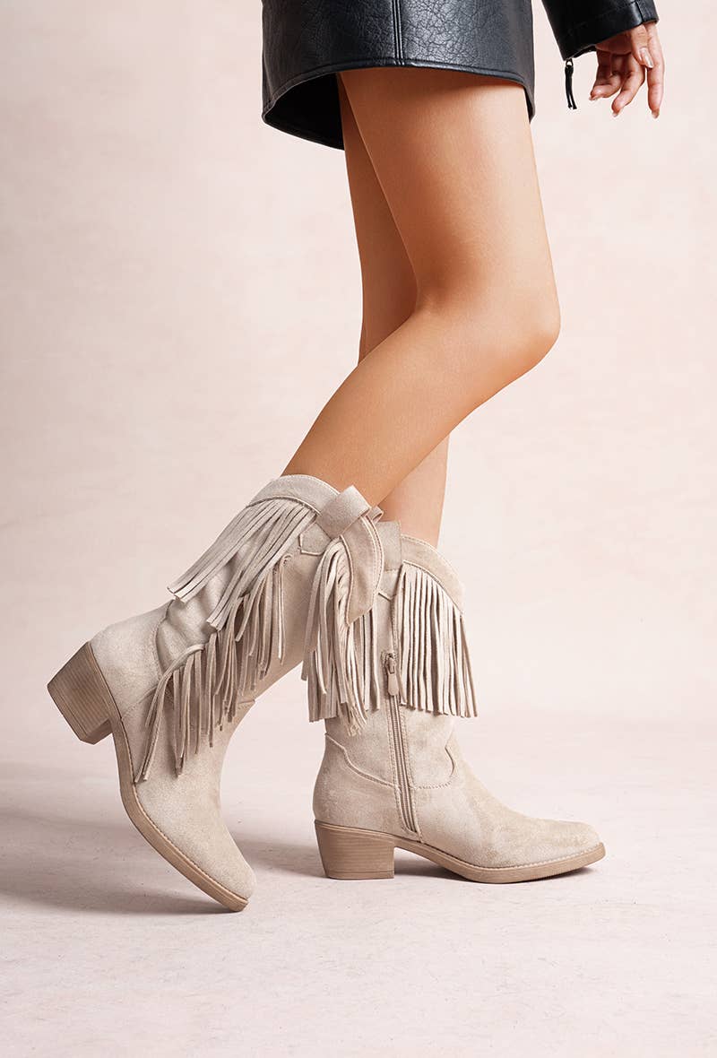 Westernstiefel mit Fransen aus Wildlederimitat – HQ388