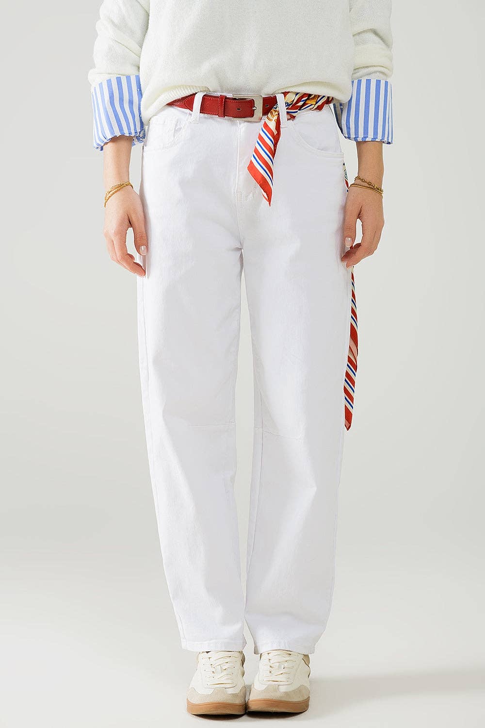 Q2 Stretch-Jeans Barrel Weiß