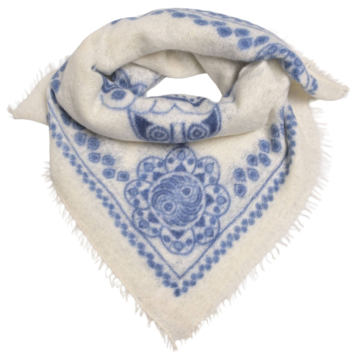 Kaschmir Bandana Ornament in Creme und Navy