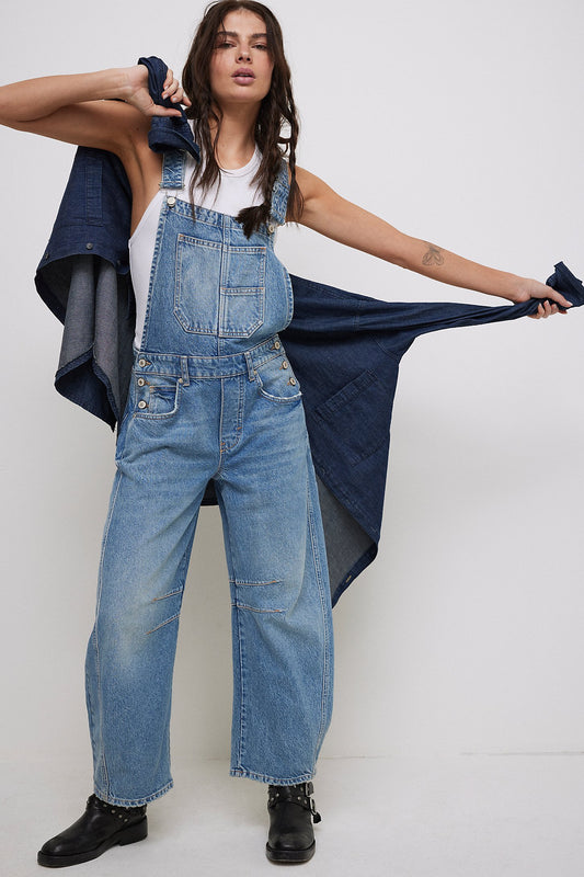 Free People Denim Overall Good Luck
