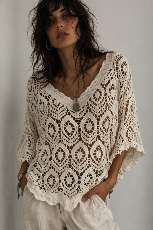 Gehäkelter Lochmuster-Pullover